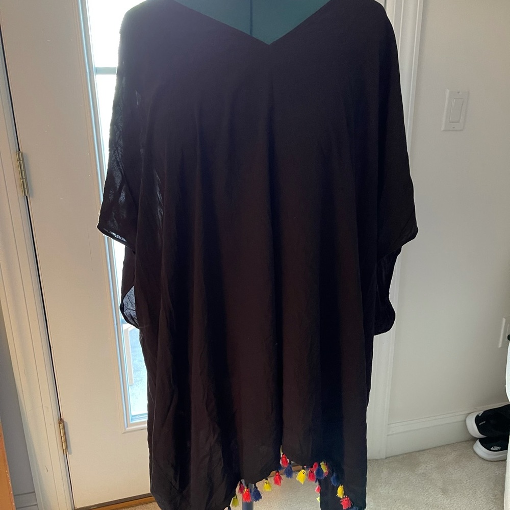 CACIQUE SWIM COVER-UP WITH TASSEL TRIM SZ 22/24